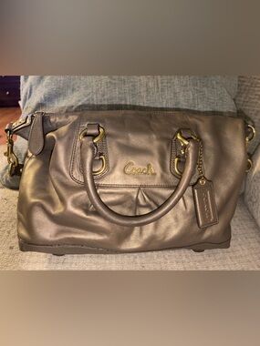 Coach Ashley Metallic Bronze Leather Satchel with Gold Hardware